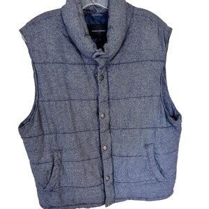 Banana Republic Mens Grey Puffer Vest Large Cotton Snap Zipper Pockets